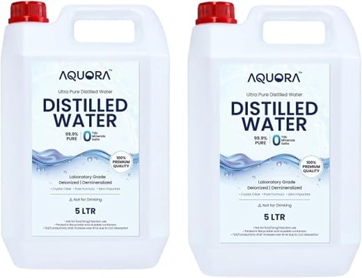 AQUORA Premium Distilled Water Bottle – High Purity Zero Impurity Water for Technical Use(5 Liter + 5 Liter Combo)