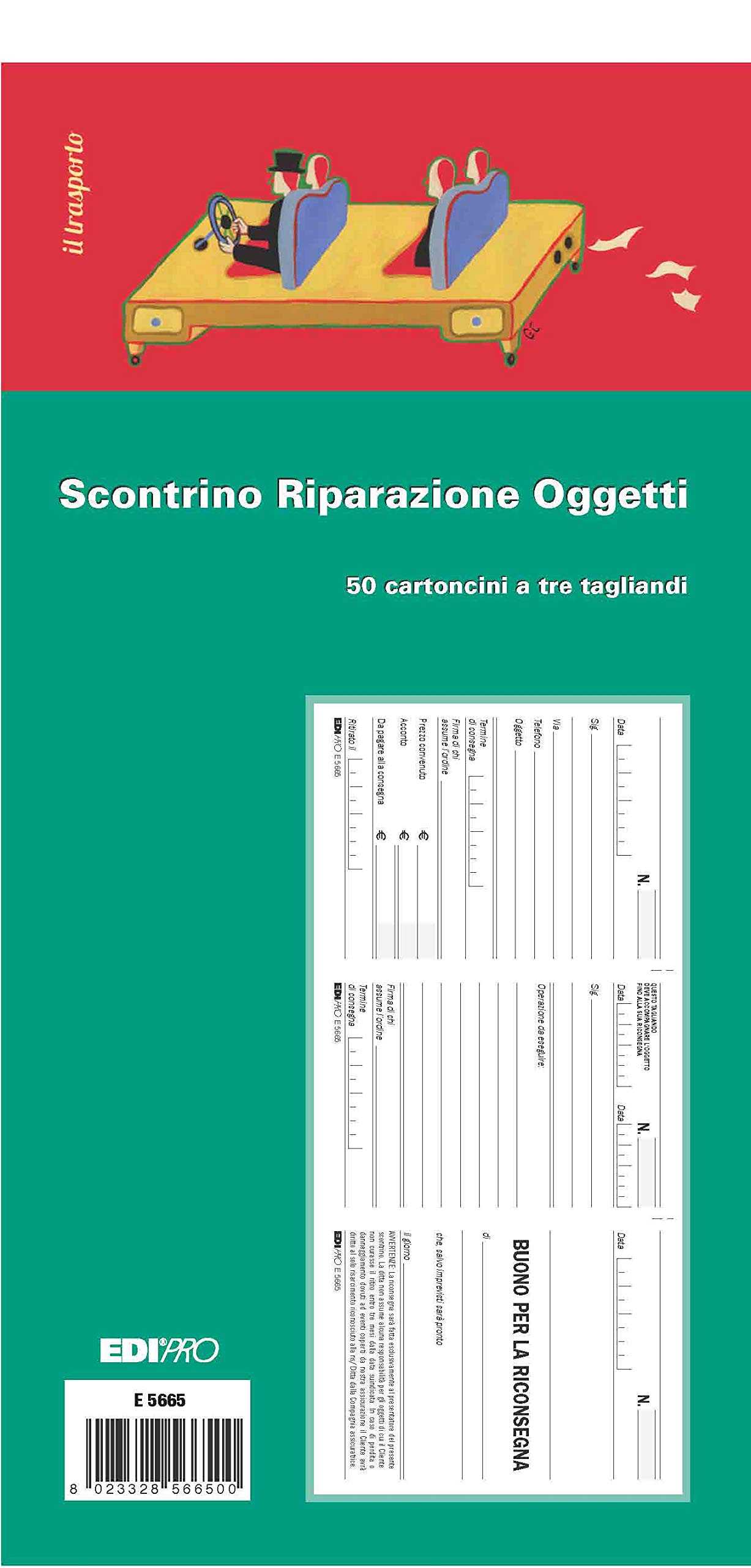 EDIPRO - E5665 - Blocco scontrino riparazione oggetti (50 cartoncini a 3 tagliandi) f.to 9,9x17