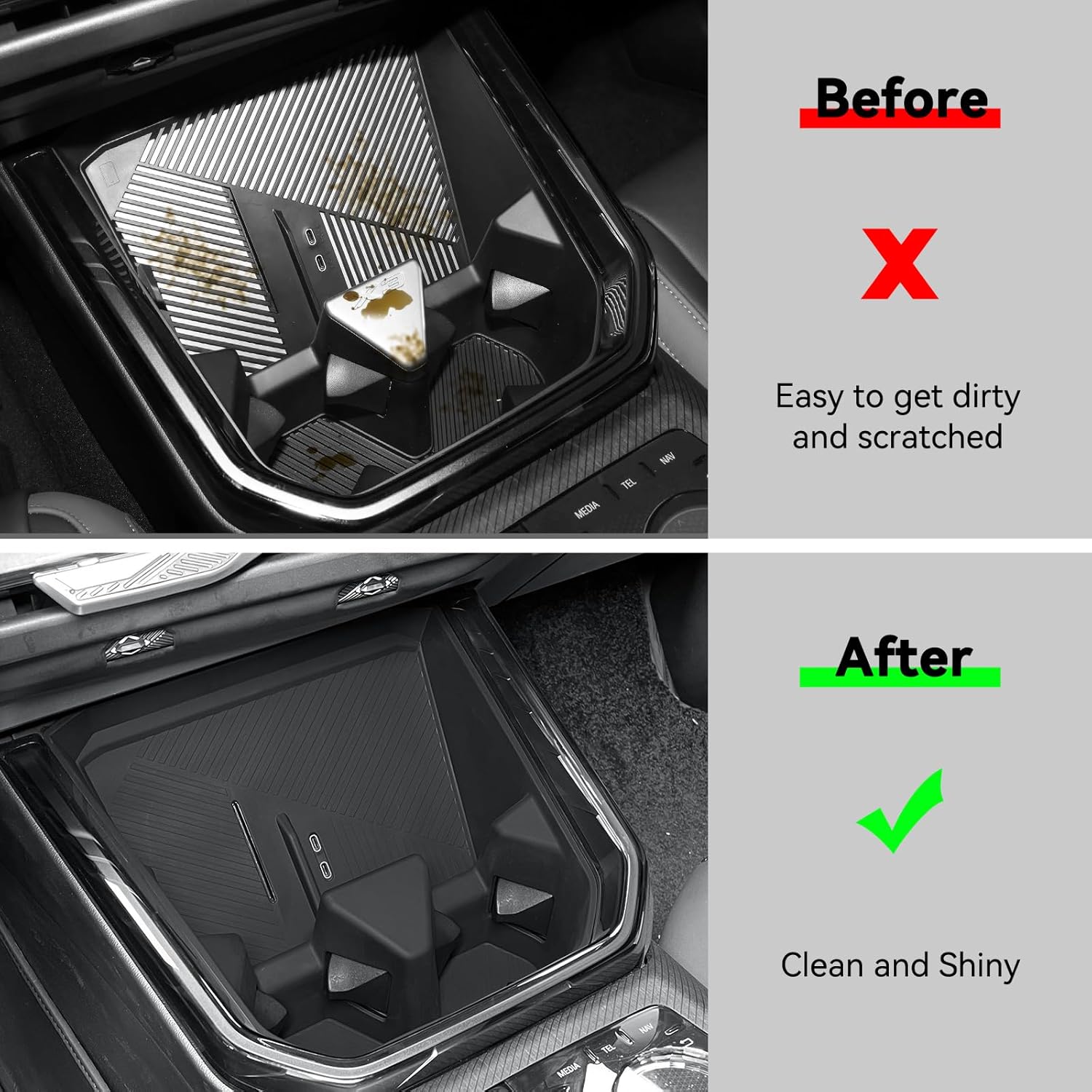 LUCKEASY for B M W X3 2025 2026 Wireless Charging Pad and Water Cup Holder Black Silicone for X3 Accessories Center Console Insert Water Drink Holder Protector Black