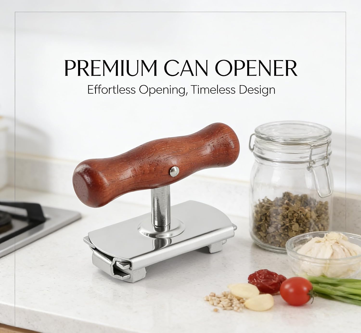 Jar Opener for Seniors with Weak Hands, Adjustable Lid Remover Tool for Jars and Bottles, Heavy Duty Stainless Steel with Wood Handle, Includes 2 Extra Anti-Slip Rubber Grips