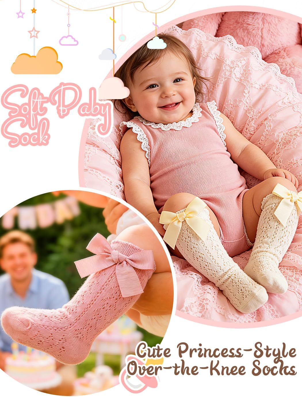 Urieo Baby Girls Knee High Socks Toddler Bow Mesh Long Sock Dress Uniform Stockings - Image 3