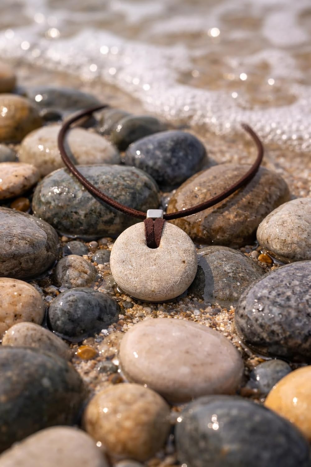 Protection Witch Stone Necklace, Women and Men Healing Spiritual Hag Stone Pendant