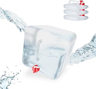 Relaxdays Składany kanister zestaw 4 sztuk, 15 l, kran, zakręcana, uchwyt do noszenia, kanister na wodę, na kemping, nie zawiera BPA, przezroczysty/czerwony
