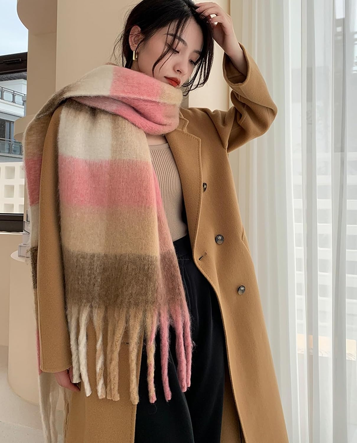 Wander Agio Winter Women Warm Scarf Long Shawl Large Scarves Cold Weather Thick Blanket Scarfs Colorful Plaid - Image 4