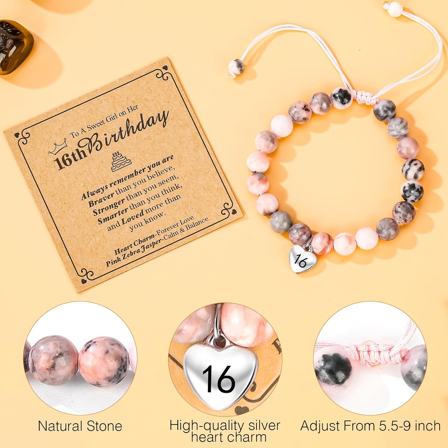 Chuchoter To My Daughter/Granddaughter/Niece Bracelet,Sweet Heart Natural Stone Beaded Bracelet For girl,Birthday Christmas Valentines Graduation Gifts for girl - Image 6