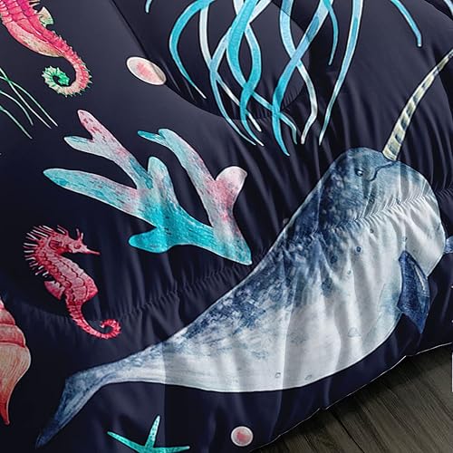 Miniatura 6 de Juego de edredón de sirenas de dibujos animados para niñas, tamaño individual, con temática de princesa, juego de ropa de cama con 1 edredón y 2