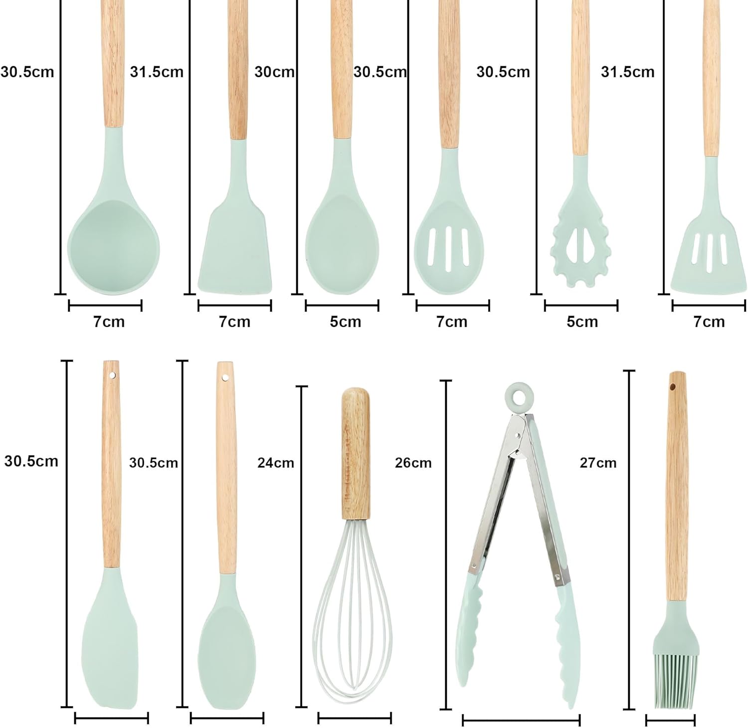 12-Piece Silicone Cooking Utensil Set - Non-Stick, Food-Grade Kitchen Utensils - Seaweed Green (Seaweed Green)