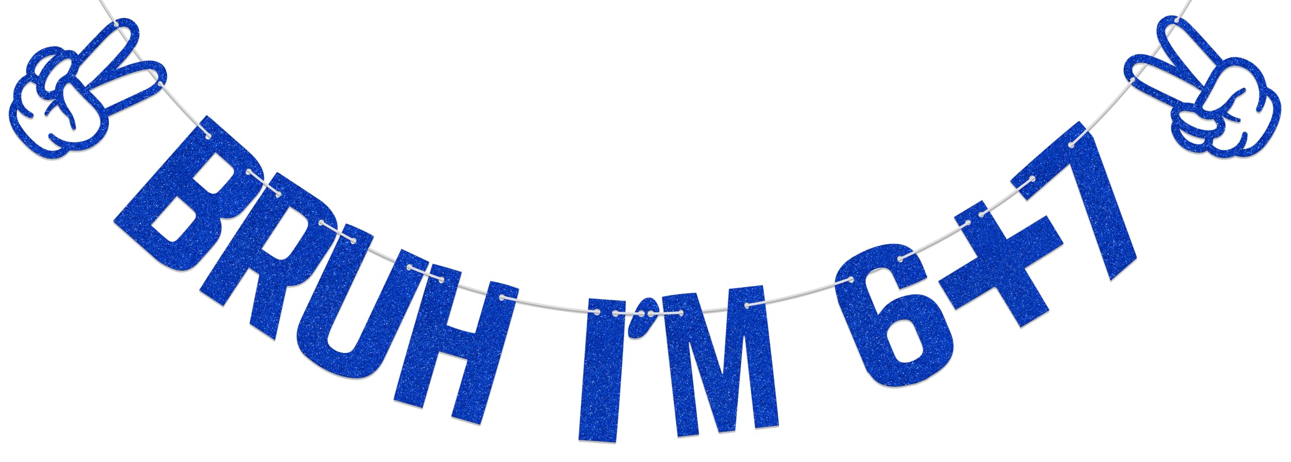 Bruh I'm 6+7 Banner 13th Birthday Banner 6 7 Birthday Decorations Official Teenager Birthday Party Decoration Blue Glitter