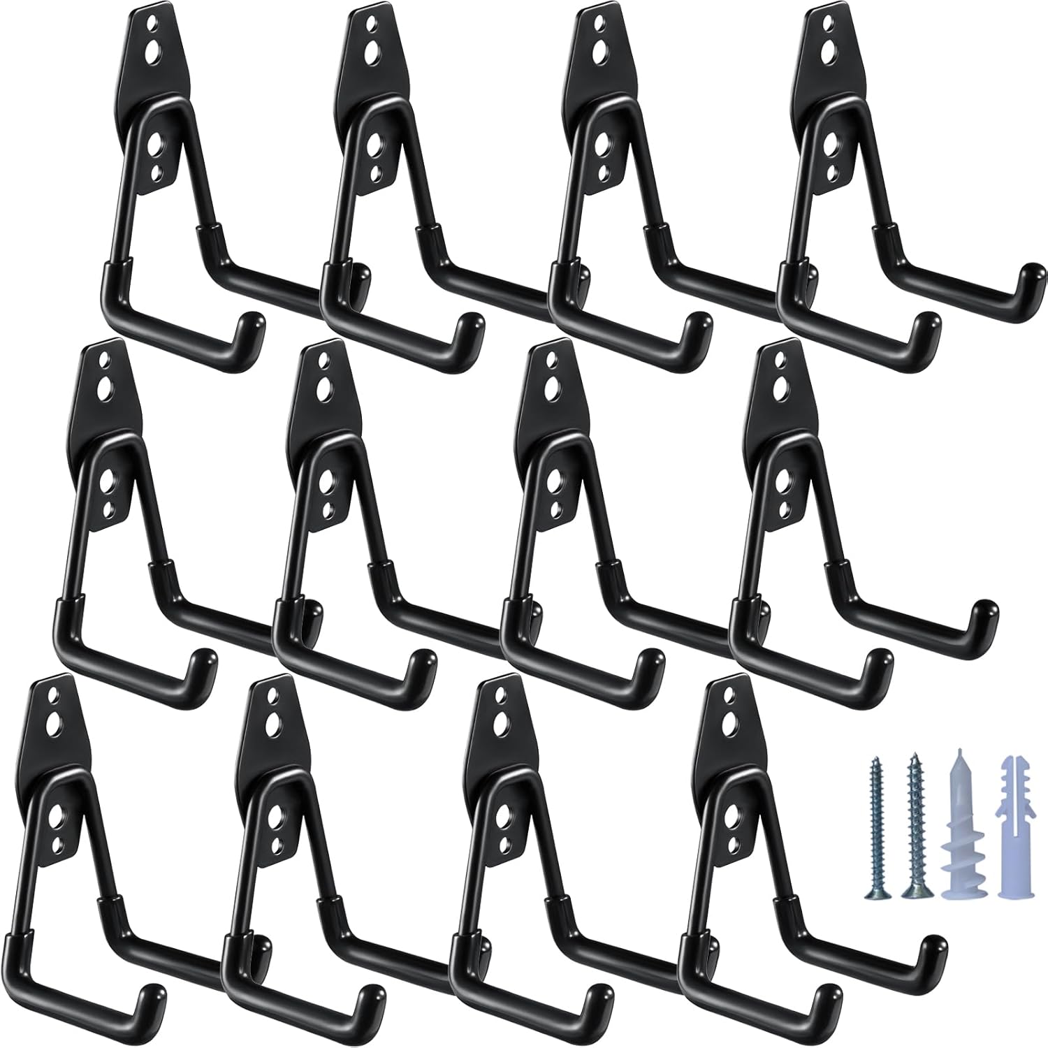 HUPBIPY Heavy Duty Garage Hooks 12 Pack, 2.8 inch Small U Shaped Hanger, Wall Mounted Storage System, Power and Garden Tool Organizer, for Hanging Ladders, Hose, Bulk Items and More