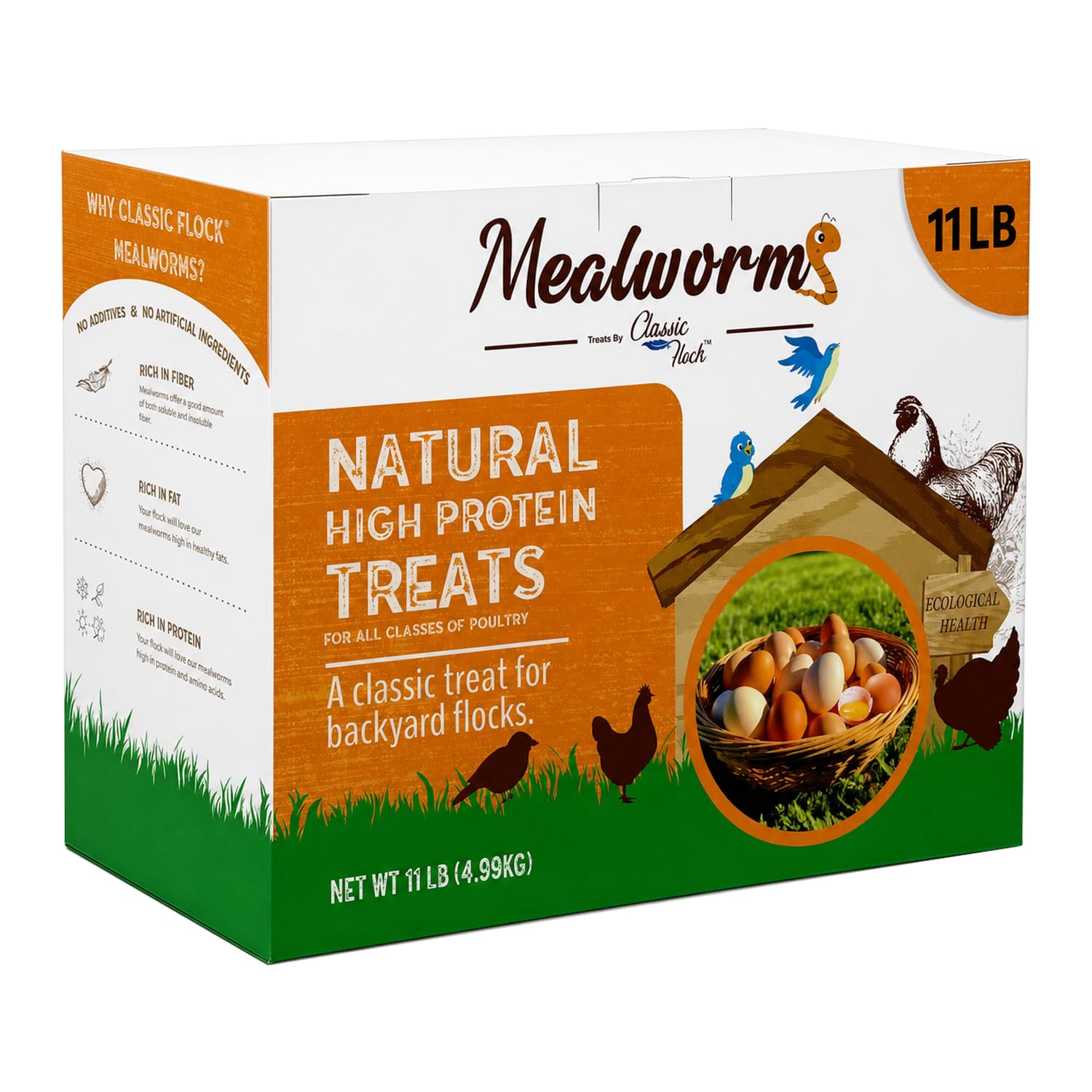 Classic Flock 11LB Dried Mealworms, High Protein for Chickens &amp; Birds