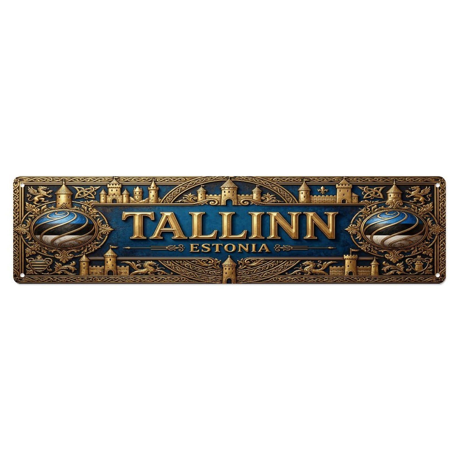Xanthor Style Metal Tin Sign Vintage Tallinn Estonia Flag Pattern