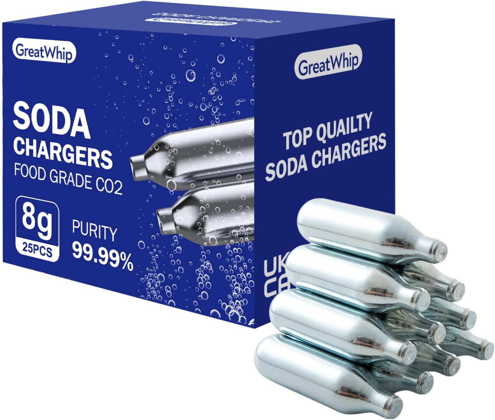 GreatWhip 25 Pcs CO2 Soda Cartridges 8g Seltzer Water Cartridges Soda Chargers Compatible With Soda Siphons