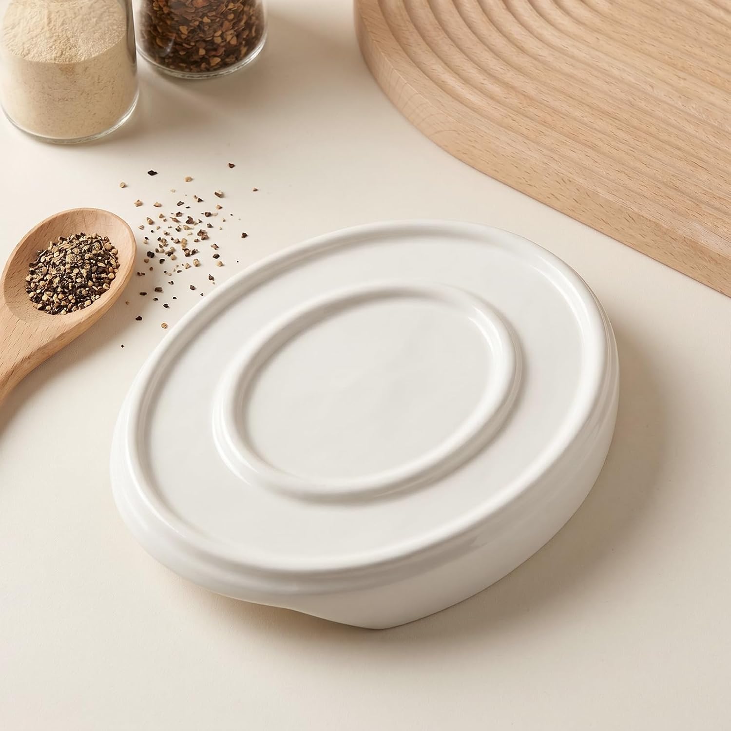 Eichzer Large Ceramic Spoon Rest, Stove Top Utensil Holder, White
