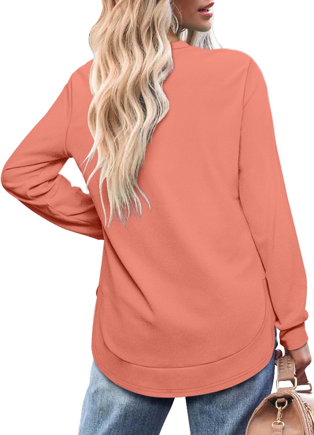  Womens Sweatshirt Crewneck Long Sleeve Shirts High Low Tops Curved Hem thumbnail