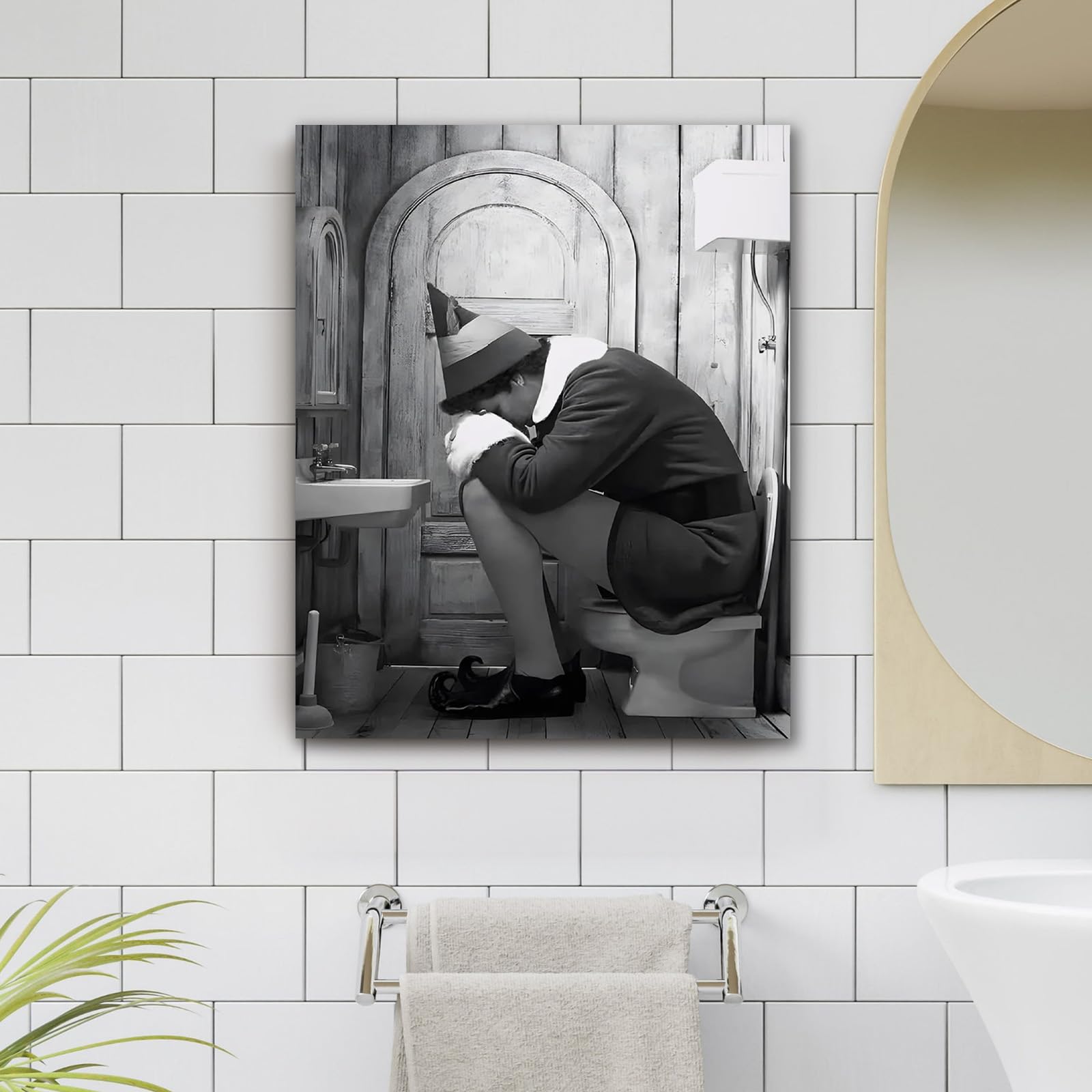VYPEROCK Divertente tela incorniciata da parete, decorazione da parete per bagno, film commedia e elfo, poster per bagno, pittura a olio moderna per soggiorno, dormitorio, decorazione per la casa,