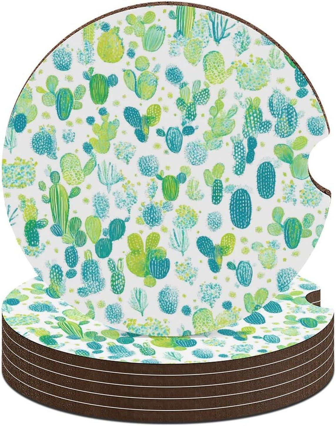 Cute Cactus Cute Car Coasters 2.56 Inch Absorbent Cup Holder for Drinks Auto Interior Accessories
