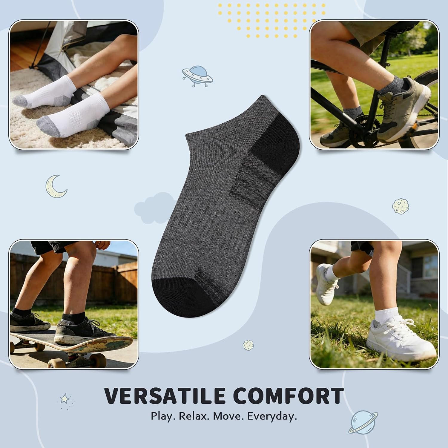 20 Pairs Boys Girls Ankle Socks, Thin Lightweight Ribbed Kids Everyday Socks Aged 4-10 image 5