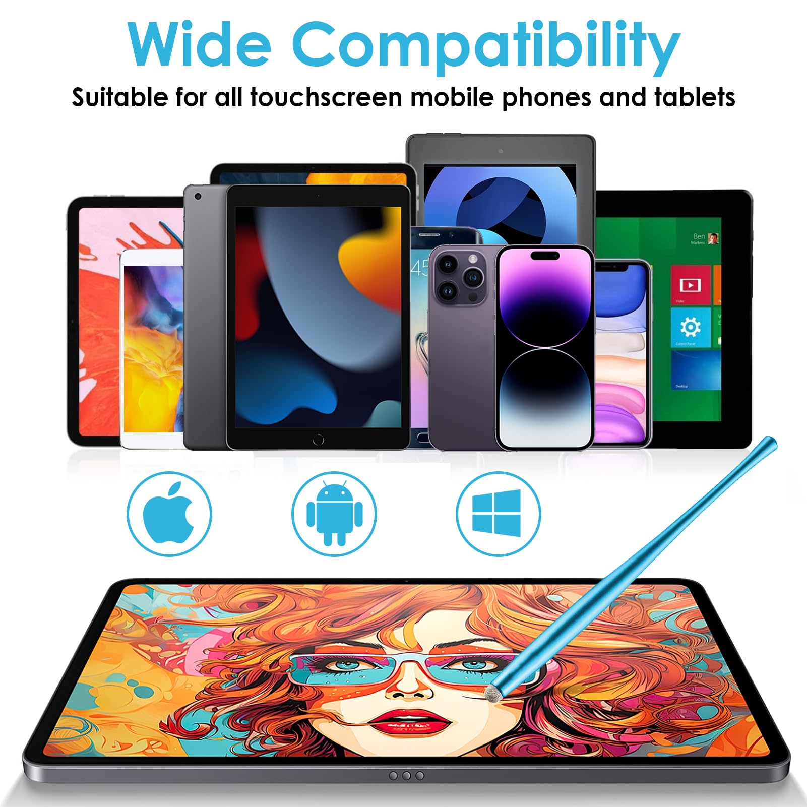 4 Lápices Táctiles Para Pantallas – Punta 3 Mm, Aluminio, Compatibles Con IPad, Android, Tabletas