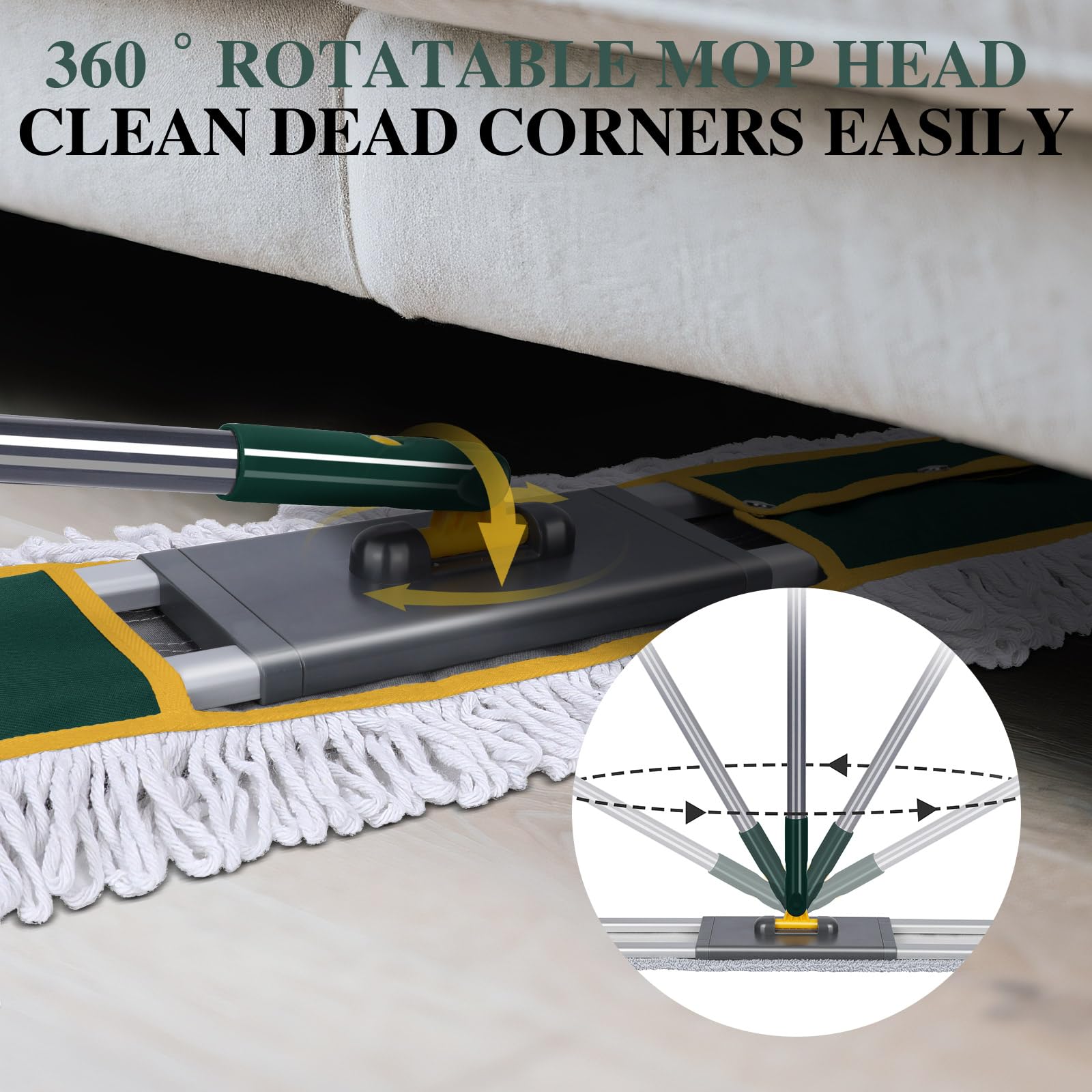 Masthome Wischmopp, 91,4 cm, robuster Industrie-Mopp für Bodenreinigung, kommerzieller Staubwischer mit 3 wiederverwendbaren Pads, 152,4 cm Langer Griff, nass und trocken, Flache Mops für