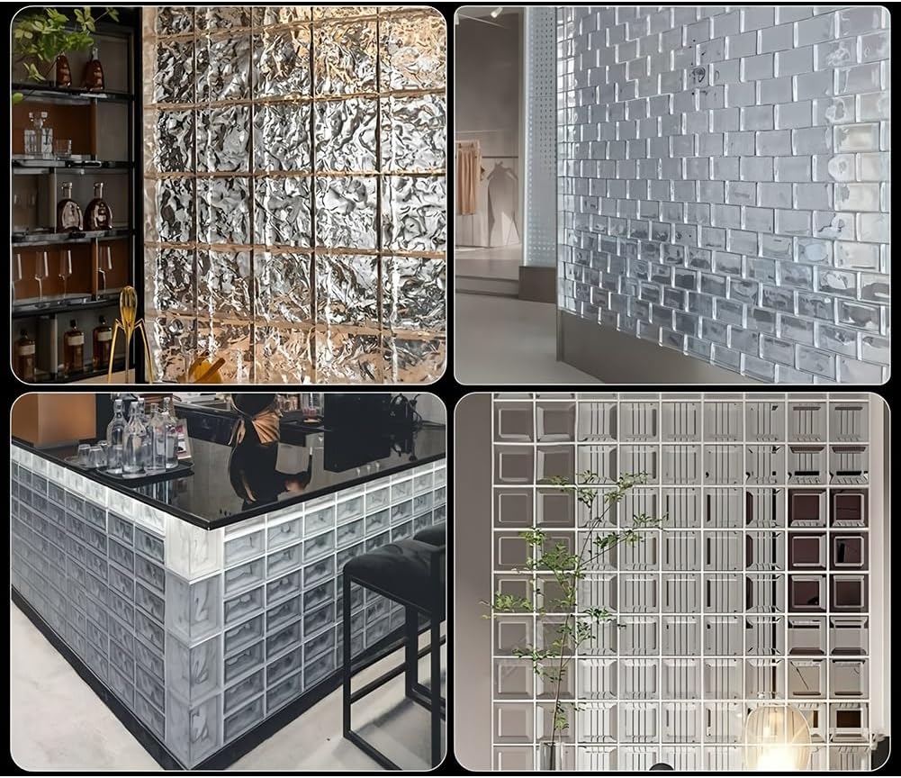 Zfmnoyev Glass Blocks, Square Transparent Hollow Glass Bricks, Decorative Glass Blocks for Wall, for Room Divider Partition Architectural Decoration(Clear-D)