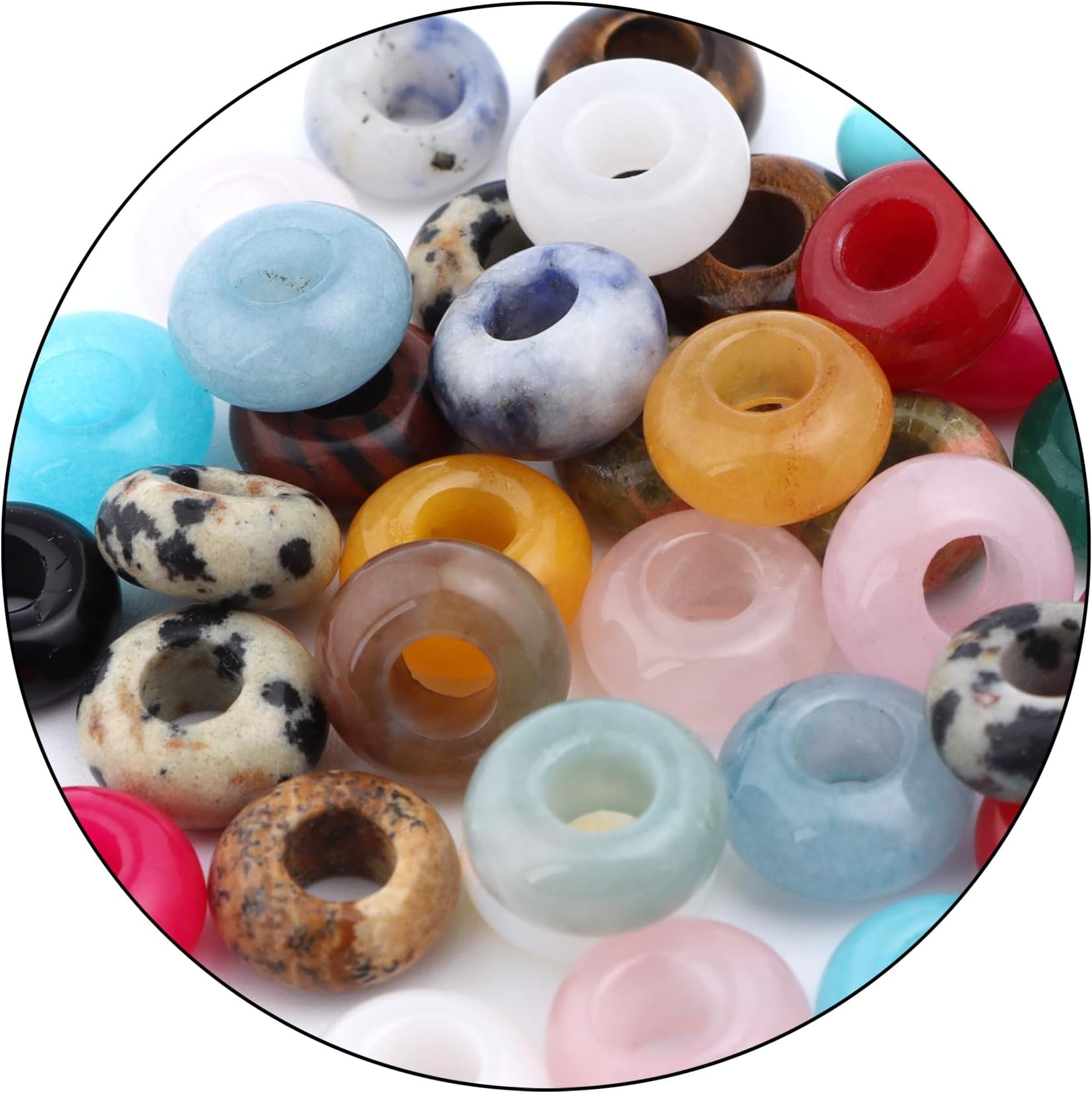 Large Hole Gemstone Beads for Jewelry Making,Loose Macrame Natural Stone Beads Pack of 15,Multicolor(8 * 14mm)