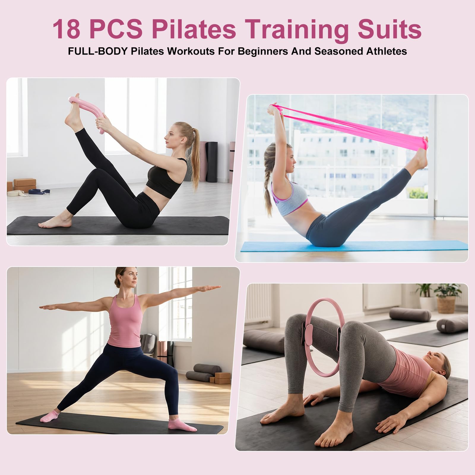 Kit Pilates 18 pièces avec Anneau de Pilates, Bandes de Résistance, Ballon de Yoga