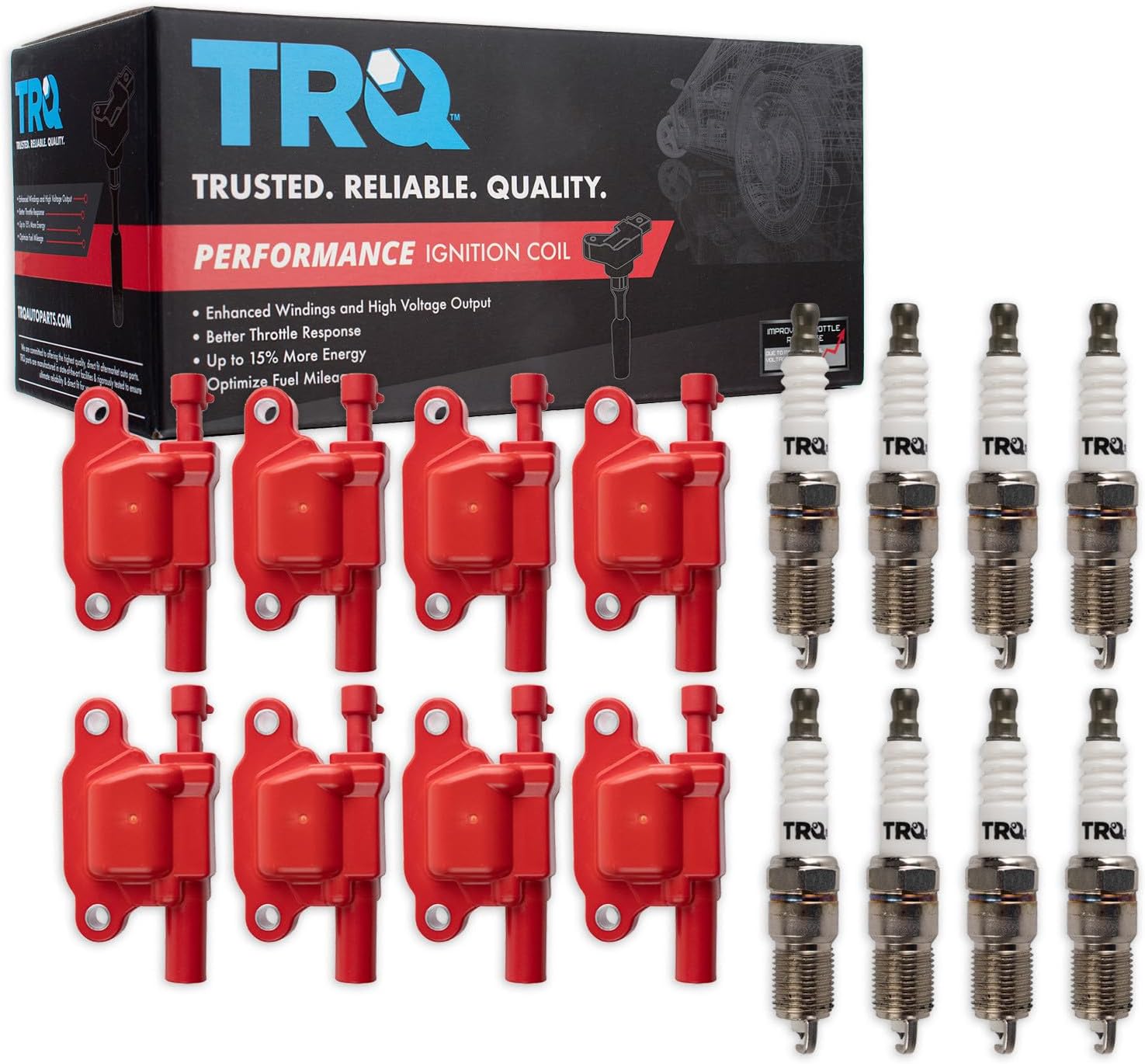 TRQ Performance Ignition Kit Ignition Coil Spark Plugs 16 Piece Compatible with 11-13 Chevrolet Silverado 1500 4.8L 5.3L 6.2L V8 11-19 Silverado 2500 3500 HD 6.0L V8 SQUARE STYLE COIL ONLY