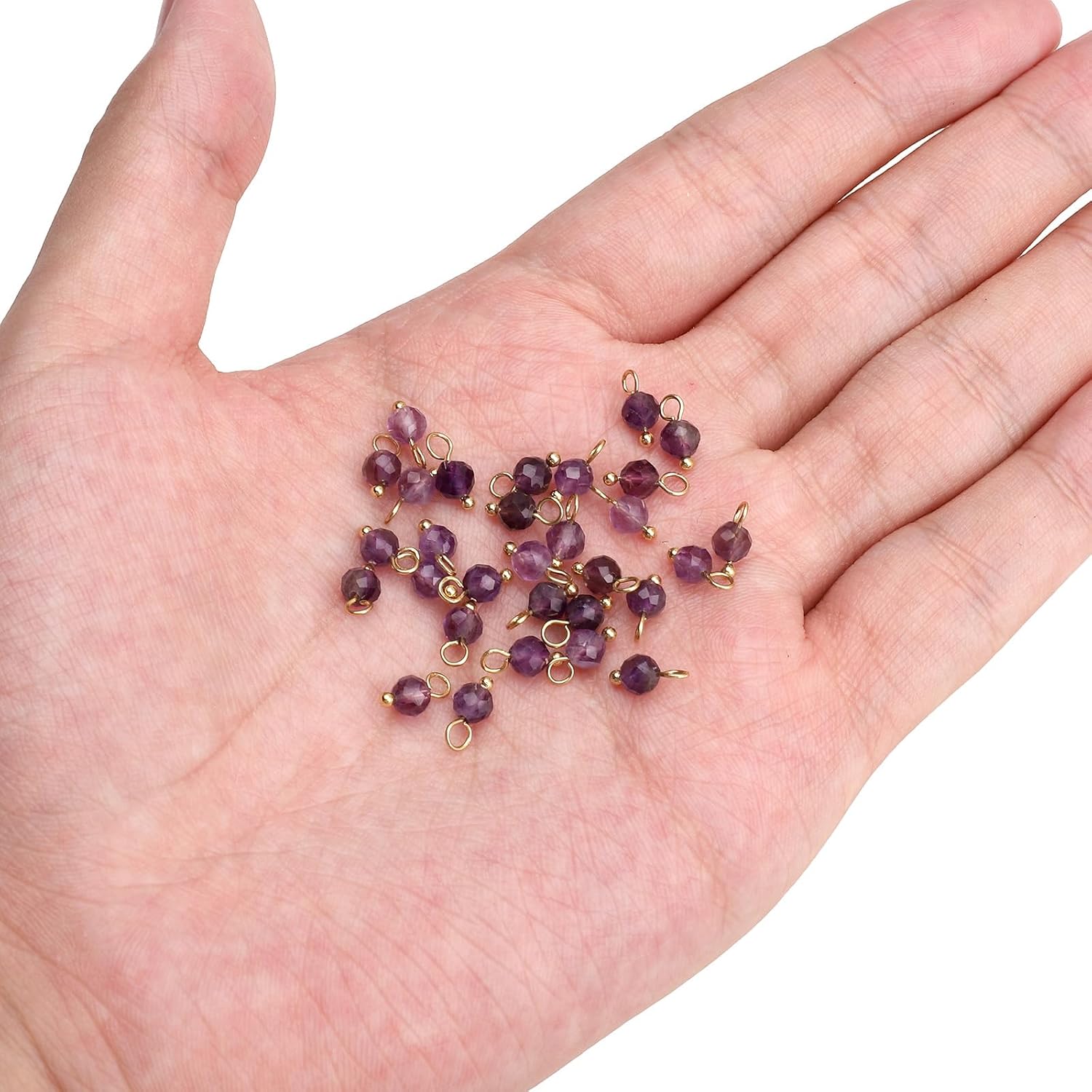 Beadia Natural Faceted Round Stone Charms 4mm 30pcs with Untarnish Metal Accessories Loose Beads for DIY Jewelry Making