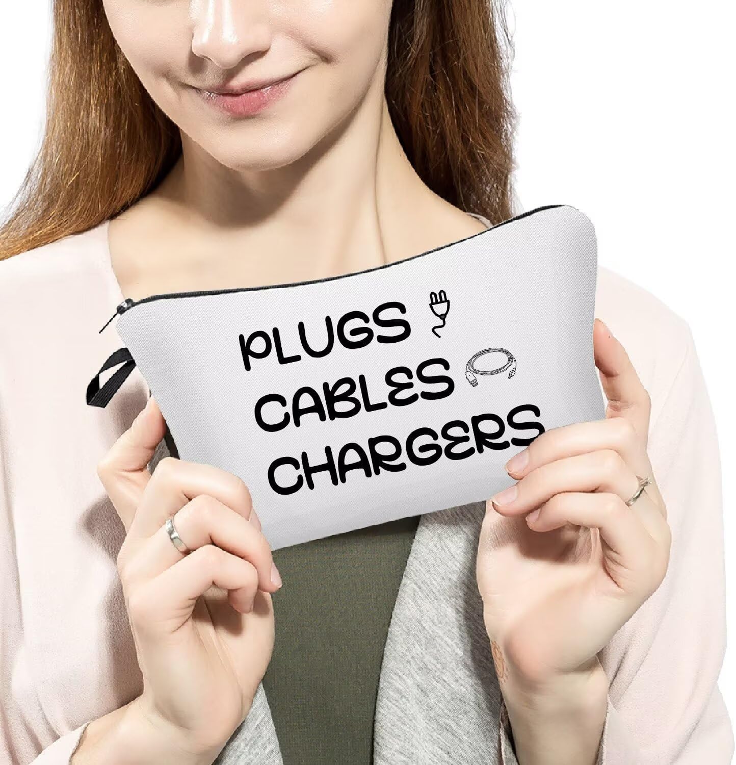 Plugs Chargers Cables Makeup Bag Cute Small Organizer Zipper Pouch Plugs Chargers Cables Cosmetic Bag Birthday Present for Women Friends - Image 3