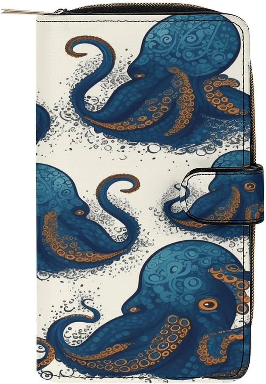 Women PU Leather Bifold Tentacles Octopus Wallets Large Capacity Card Holder Ladies Phone Clutch Travel Purse