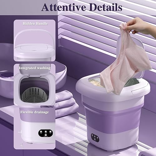 Miniatura 5 de Lavadora portátil, mini lavadora FOVXYVO de 9 litros de alta capacidad para ropa interior, ropa de bebé, calcetines, artículos para mascotas y