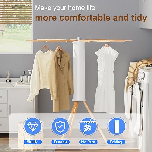 Miniatura 5 de Tripod Clothes Drying Rack,Portable and Foldable Laundry Hanging Rack Space Saving Collapsible Clothing RackWooden