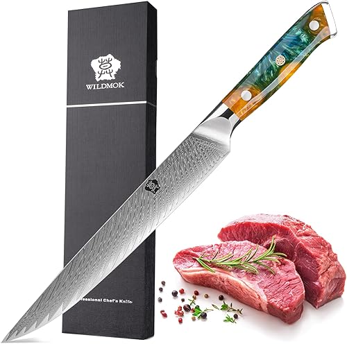 WILDMOK Cuchillo de trinchar, cuchillo para cortar de 9 pulgadas, cuchillo de pechuga, cuchillo para cortar carne y barbacoa, damasco japonés con