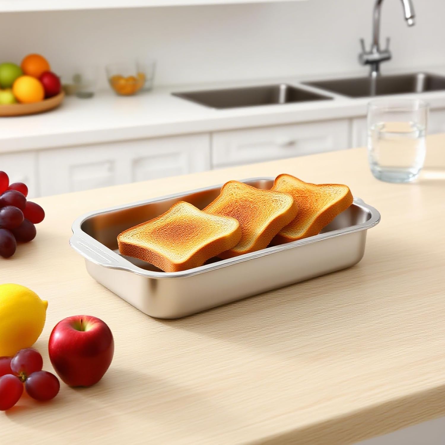 4 Pcs Stainless Steel Cake Pan with Handle 9 x 13 Inch Baking Bakeware Rectangle Breads Baking Pan for Dishwasher for Vegetables Fish Cakes Casseroles