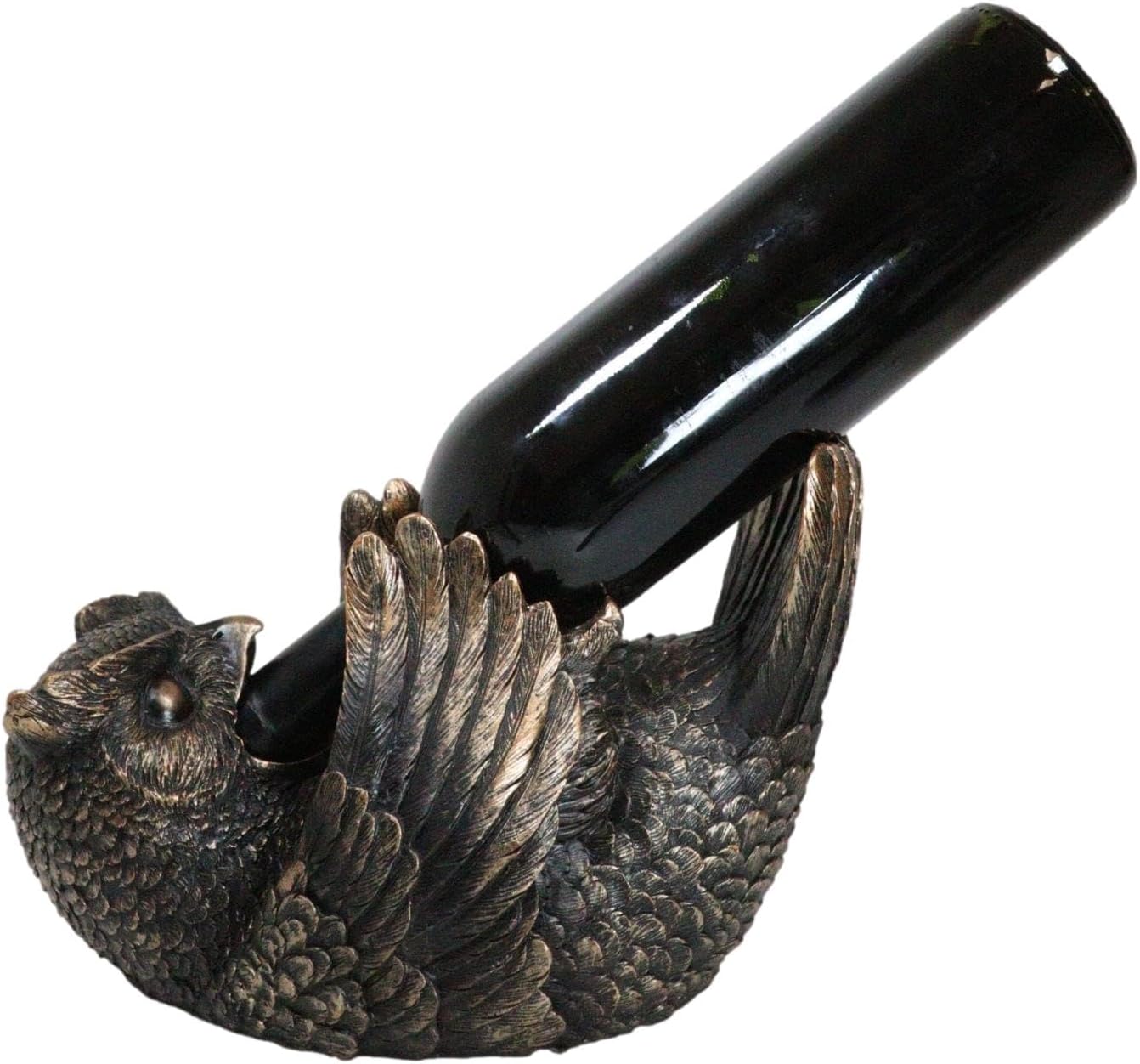 Ebros Bronzed Resin Wisdom of The Forest Great Horned Owl Drinking Wine Bottle Holder Figurine 9.25" L Decorative Party Hosting Sculpture Accessory Owls Statue