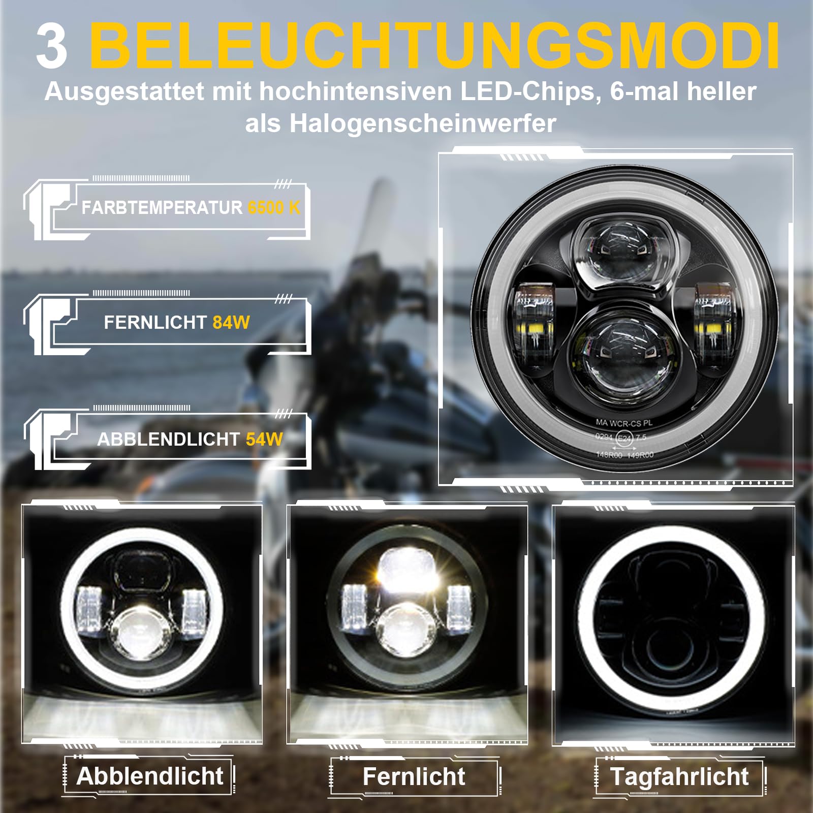 7 Zoll LED Scheinwerfer E-geprüft Motorrad mit Tagfahrlicht Projektions Scheinwerfer für Harley Davidson Street Glide Road King Special Electra Glide Ultra Classic Fat Boy