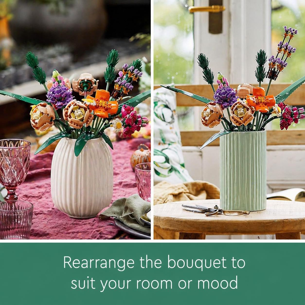 Prplet Flower Bouquet Building Blocks Set | Botanical Artificial Flower Decor Toy (756 Pieces) | DIY Creative Brick Bouquet for Home & Office Decoration 3