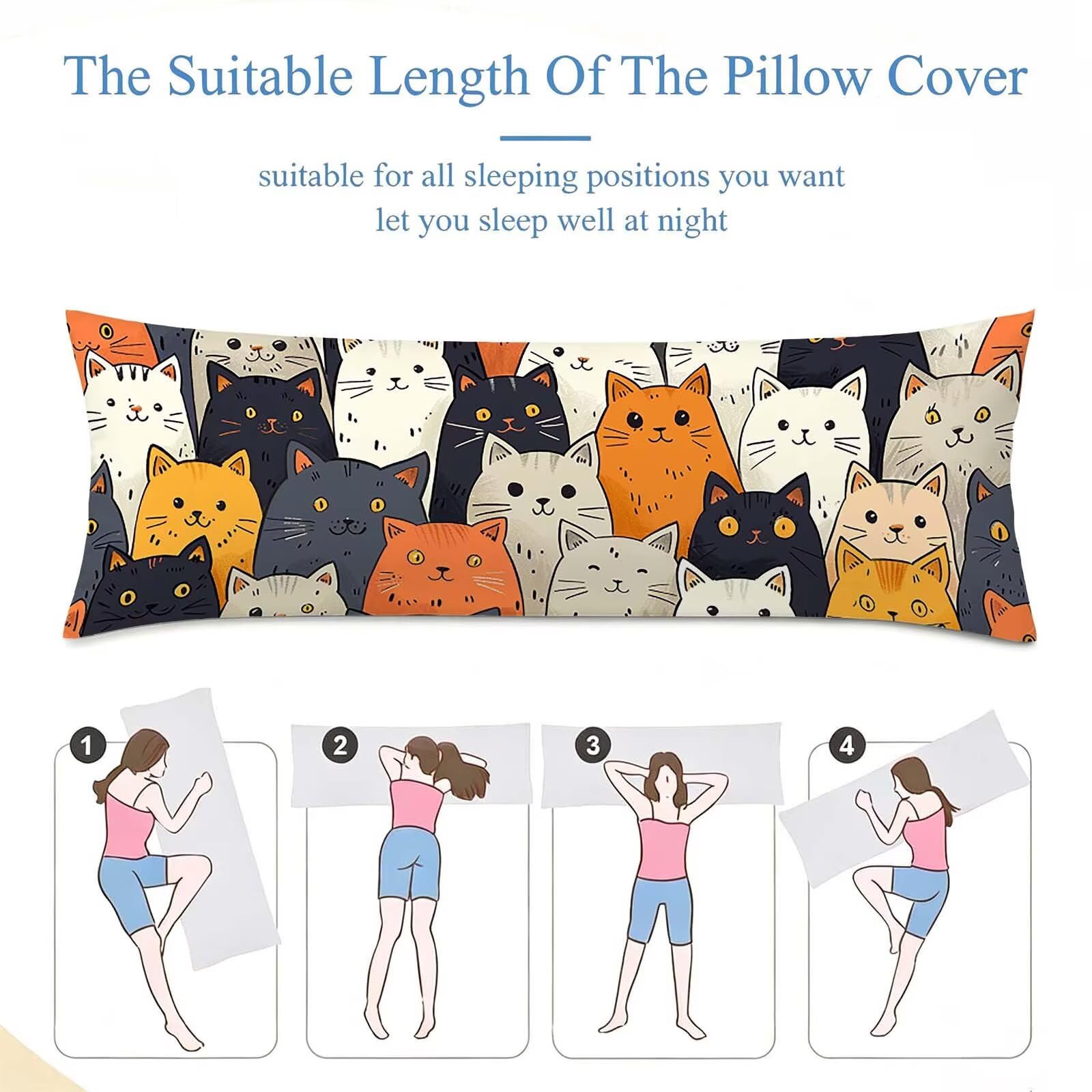 Fodera Cuscino 50 x 150 cm, Animale-17 Velluto Copricuscini Letto, | con Invisibile Cerniera, Morbida e Traspirante, per biancheria da letto, divano, hotel, chi dorme sul fianco Gatto j-117