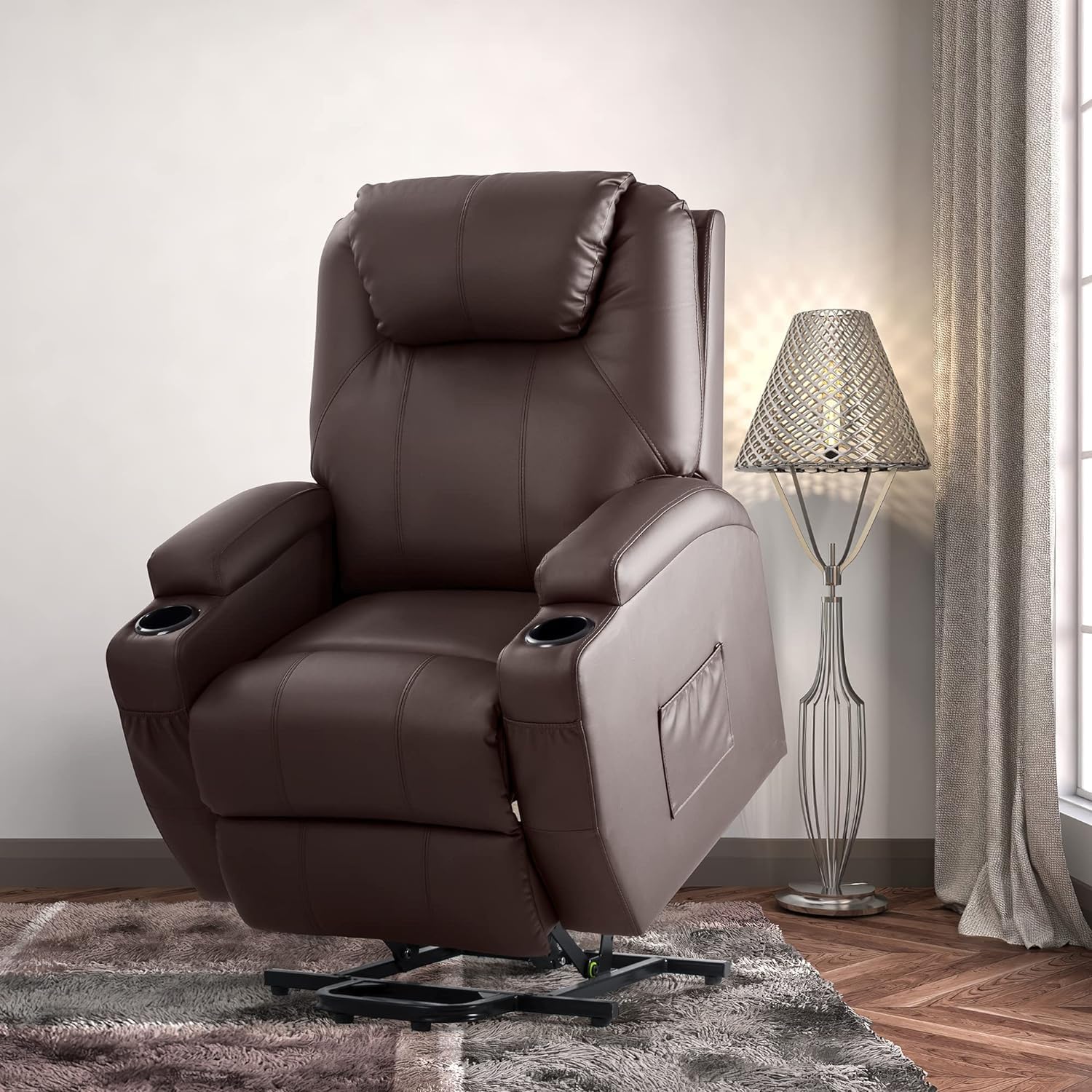 JUMMICO Power Lift Recliner Chair with Massage for Elderly PU Leather Modern Reclining Sofa Chair with Cup Holders, Remote Control, Adjustable Furniture (Brown) JUMMICO Power Lift Recliner Chair with Massage for Elderly PU Leather Modern Reclining Sofa Chair with Cup Holders, Remote Control, Adjustable Furniture (Brown)