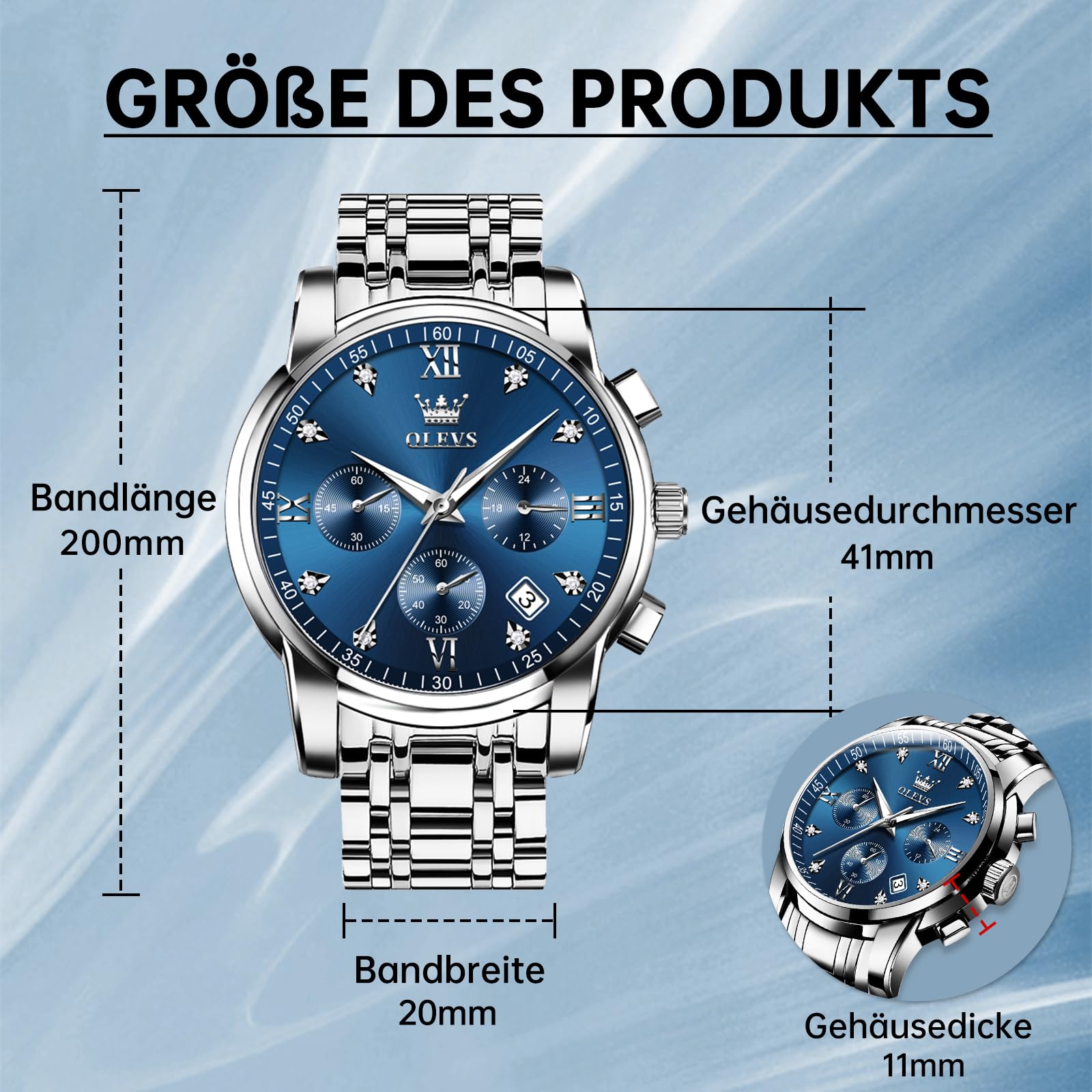 OLEVS Uhren Herren, Analoger Quarzuhr Edelstahl Herren Uhr, Klassisches Chronograph Diamanten Herrenuhren, Luxus Armbanduhr Herren