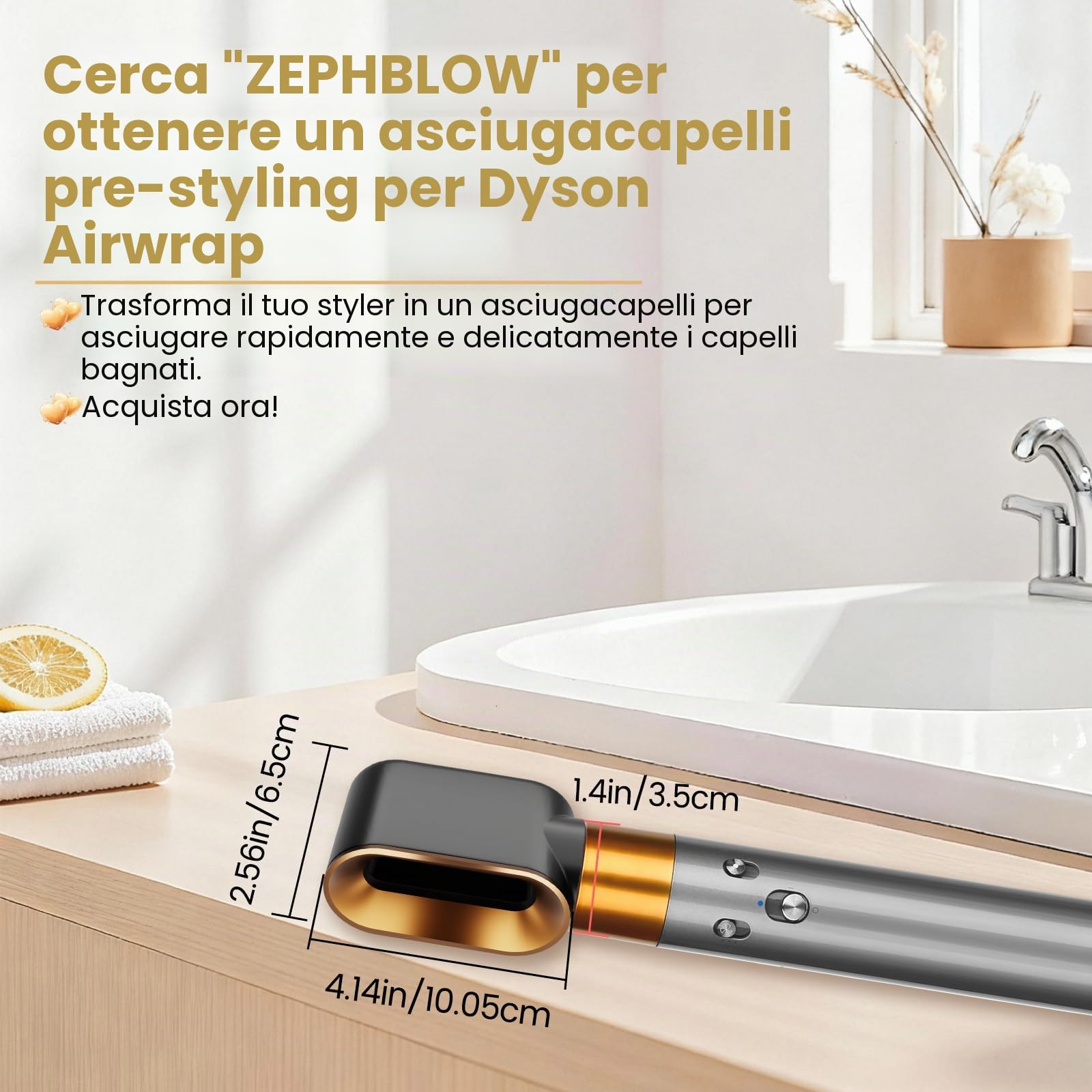 Accessorio per asciugatrice pre-styling per Dyson Airwrap HS01/HS05, ugello di ricambio preformato compatibile con Dyson Air Wrap, parte NO.969759-01 Gold
