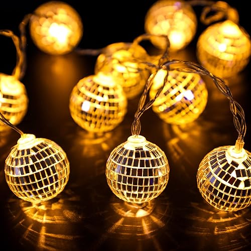 Miniatura 2 de Zhanmai Paquete de 3 pequeñas decoraciones de bola de discoteca LED de los años 70, suministros de fiesta de discoteca con espejo iluminado, bolas