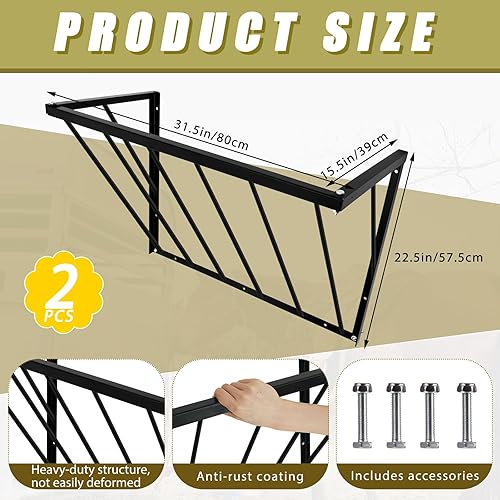 Miniatura 2 de Zonon Comedero de heno de pared para caballos con 24 galones, gran capacidad, 31.5 x 15.5 x 22.5 pulgadas, montado en la pared, soporte de heno de