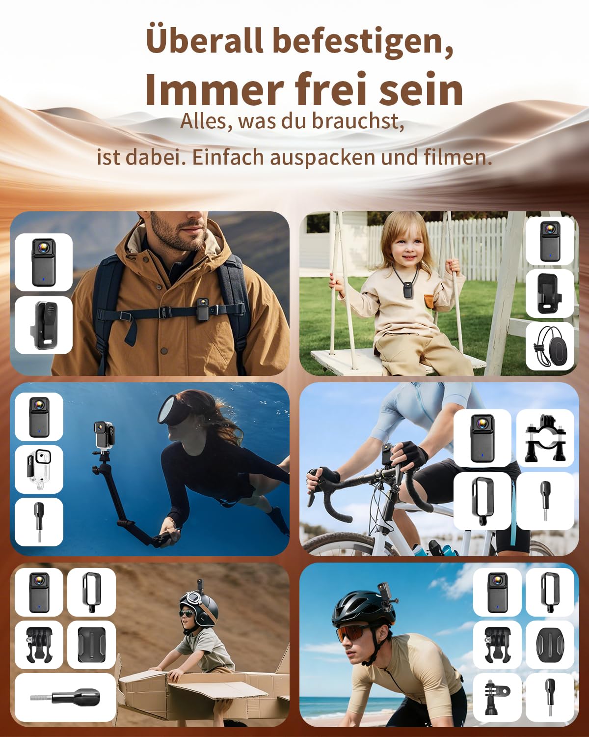 Neu Action Cam 4K/2K/1080P mit 64GB SD Karte &1,47 Zoll Display, Bodycam Körperkamera mini Magnetische Wasserdicht 30M & 180 Min Akku for Dashcam Fahrrad, Vlog, Ski, POV Kamera