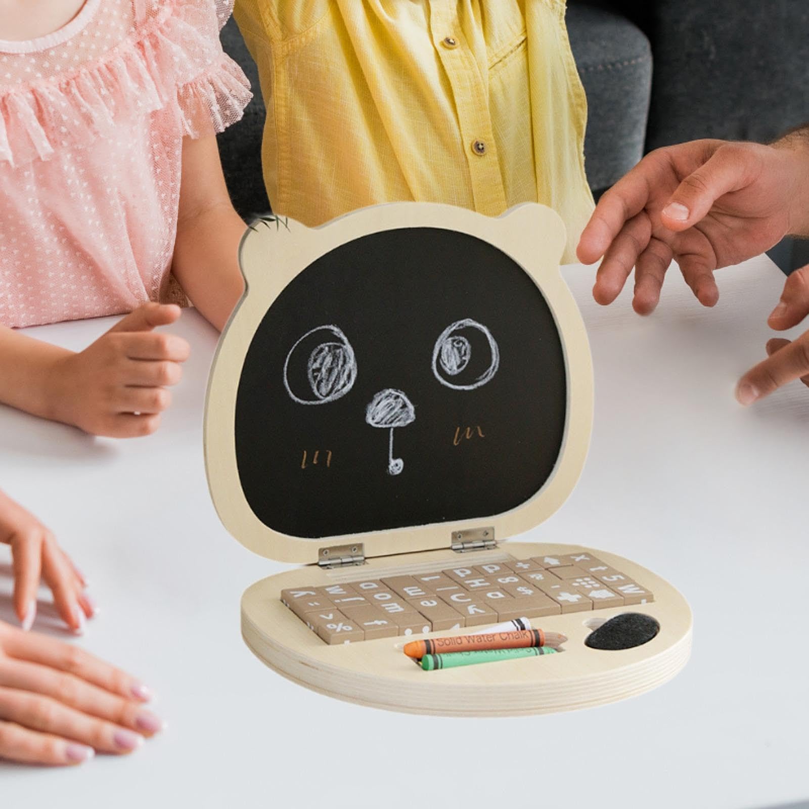 Giocattolo Per Laptop In Legno, Tavolo Da Disegno Portatile Con Blocchi Di Legno E Gessetti Ad Acqua Per Bambini Dai 3 Anni, Per Apprendimento E Gioco Di Finta
