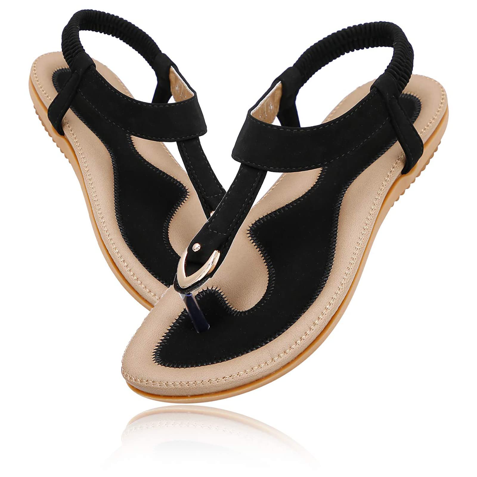 ZOEREA Sandales Femme Été Plates Confortable Mode Bohème Tongs Bout Ouvert Chaussures pour Plage Vacances du Quotidien Détente Taille 36-44 EU