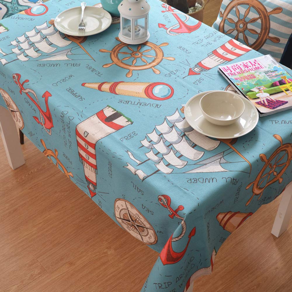 Nappe de Table en Coton et Lin de Haute Qualité, Motif Marin Élégant 145x145cm