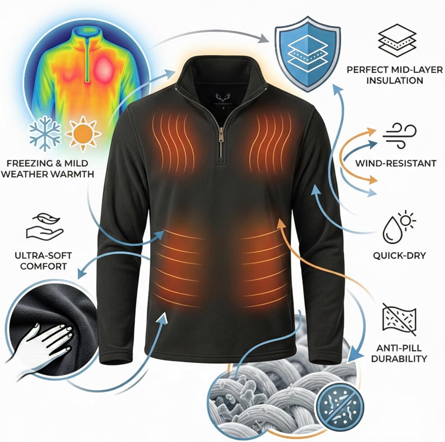 MENS MOCK NECK ZIPPER JACKET, MICRO FIBER FLEECE - Image 5