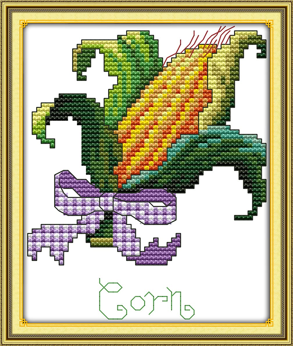 Amiiba Stamped Cross Stitch Kits, Cereal Food Corn DIY 11CT 7.4x8.2 inch (Corn)