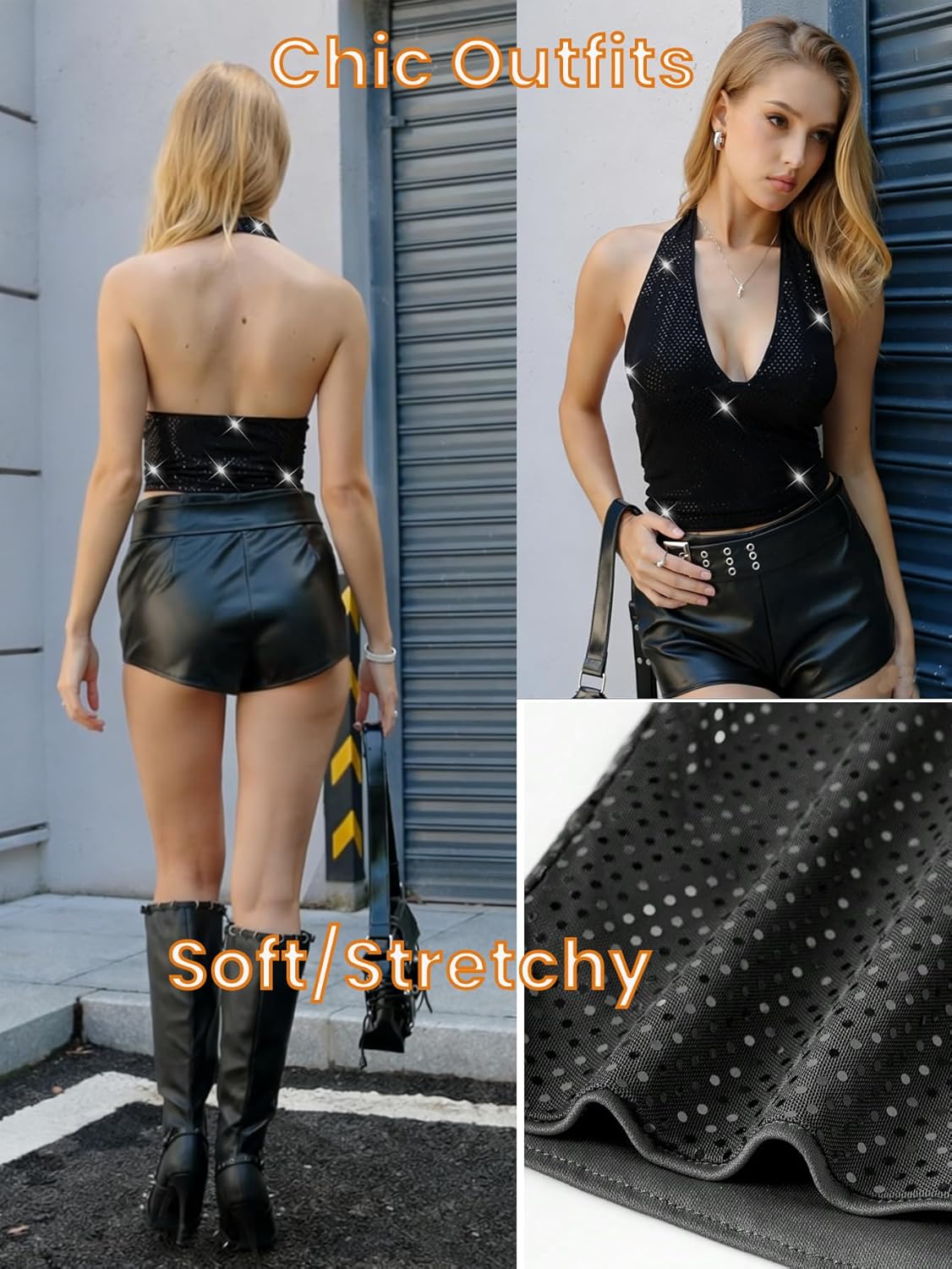 OYOANGLE Women's Halter Rave Top Glitter Sparkly Rhinestone Sleeveless Shirt Y2K Going Out Crop Tank Top - Image 2